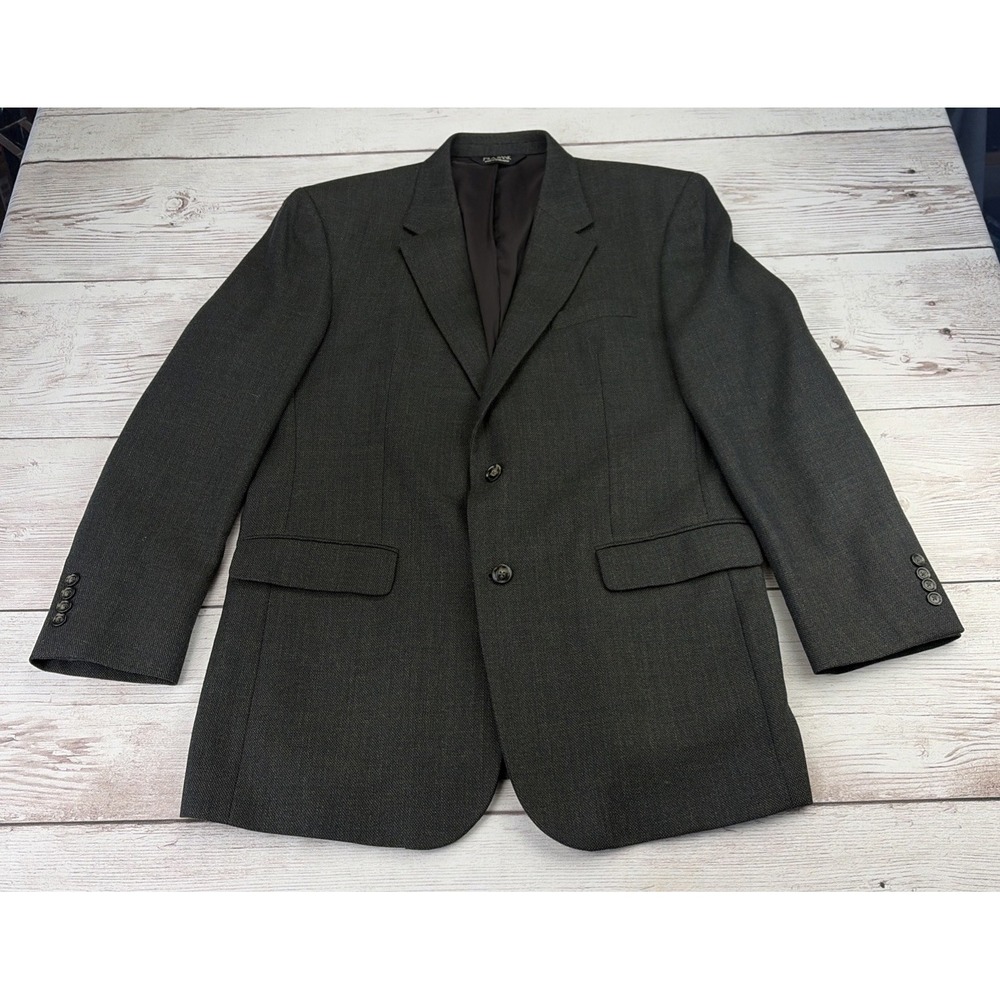 Jos A Bank Traveler's Collection Men's Long Wool Charcoal Tweed SportCoat Blazer